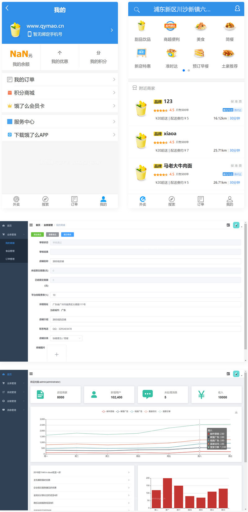 仿饿了吗外卖平台系统 带手机端后台管理